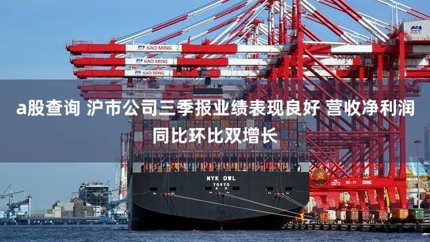 a股查询 沪市公司三季报业绩表现良好 营收净利润同比环比双增长